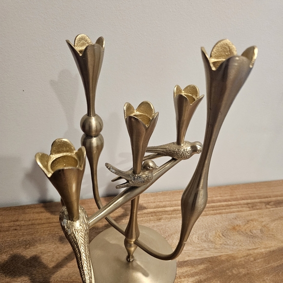 Anthropolaogie Marizia Sparrow Large Candle Holder Gold Birds Floral Nature. NEW - Picture 5 of 8